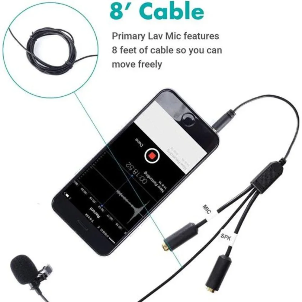 Professional Lavalier Lapel Clipon Interview PodcastMicrophone with SecondaryMic